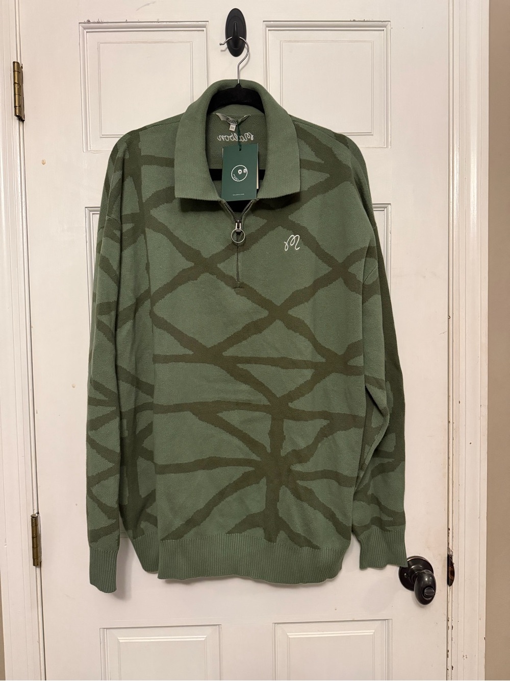 Maldon Men's Verdant Green Patterned Quarter-Zip Sweater